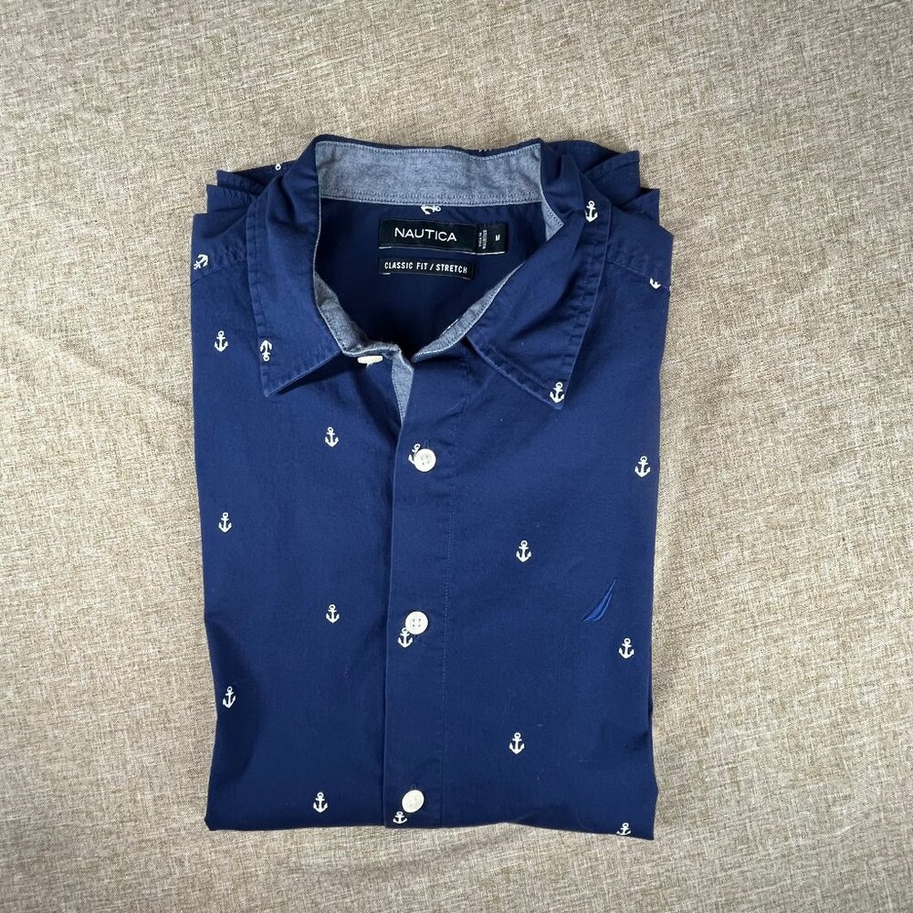 Nautica Classic Fit Stretch Mens Dress Shirt Long Sleeve Size M
